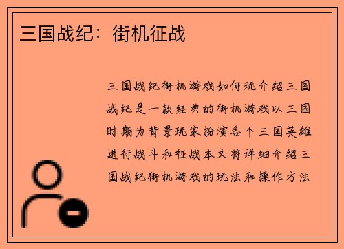 三国战纪：街机征战