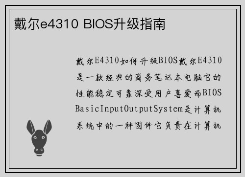 戴尔e4310 BIOS升级指南