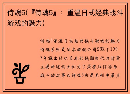 侍魂5(『侍魂5』：重温日式经典战斗游戏的魅力)